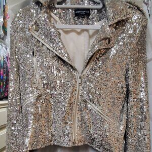 GENERATION LOVE ROBIN SEQUIN MOTO JACKET COLOR ARGENTO (SILVER) XS